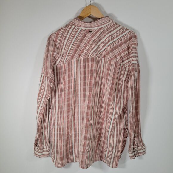 O'NEILL Arlow Red White Stripe Top Size M Gauzy Cotton Beachy Button Up - Picture 3 of 7